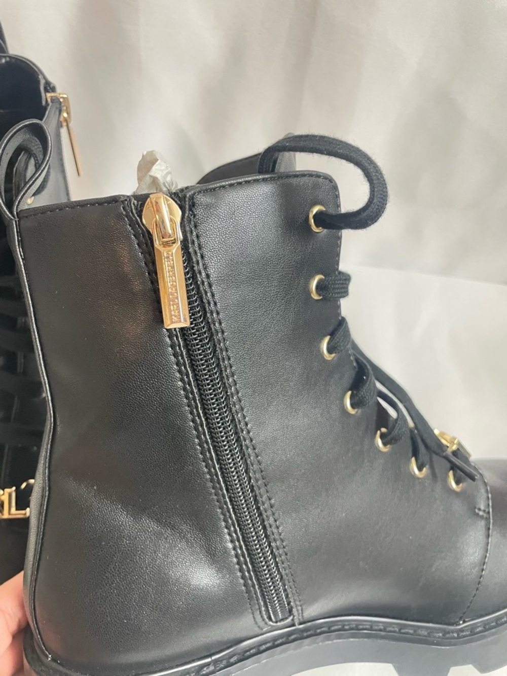 Karl Lagerfeld Paris Mela Fleur Black Floral Combat Boots w Gold Accents US 9.5 - Picture 4 of 14